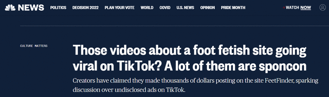 Those videos about a foot fetish site going viral on TikTok? A lot of them  are sponcon